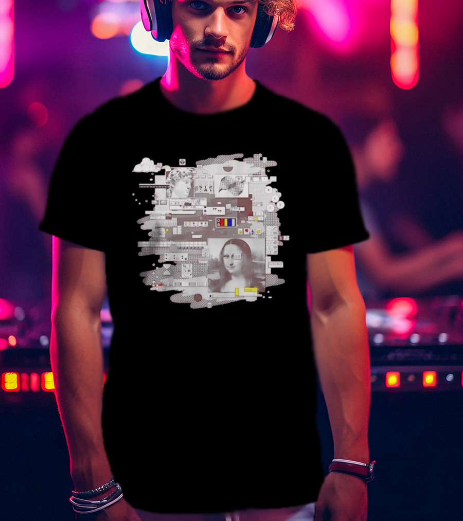 Mona Lisa Michelangelo David Digital Collage T-Shirt