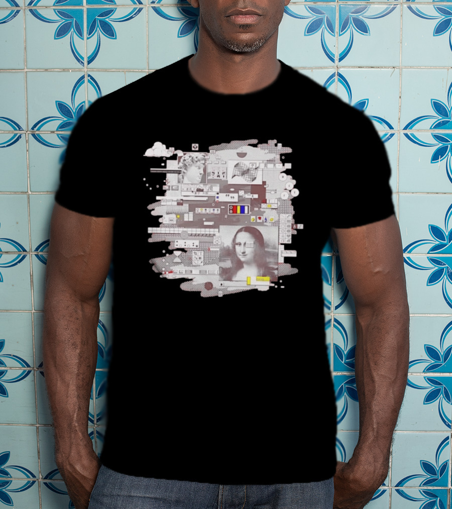 Mona Lisa Michelangelo David Digital Collage T-Shirt