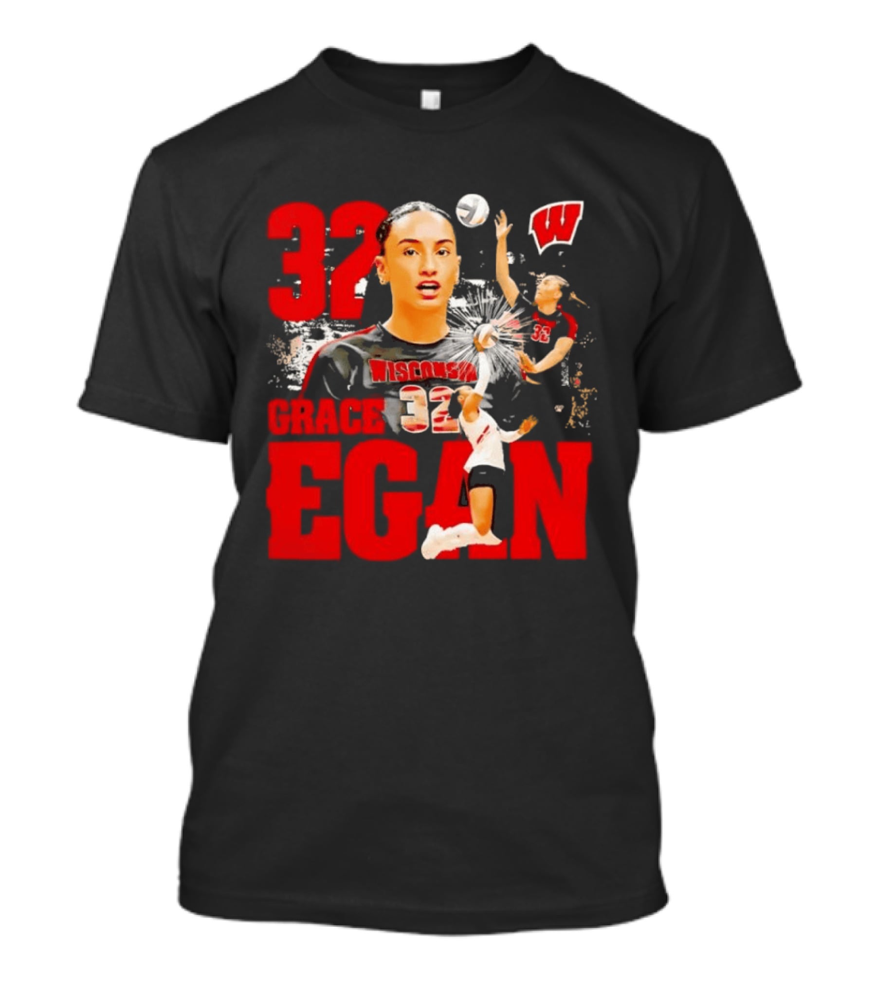 Grace Egan Wisconsin Volleyball 32 NCAA Team Player Action T-Shirt