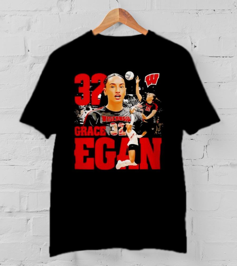 Grace Egan Wisconsin Volleyball 32 NCAA Team Player Action T-Shirt