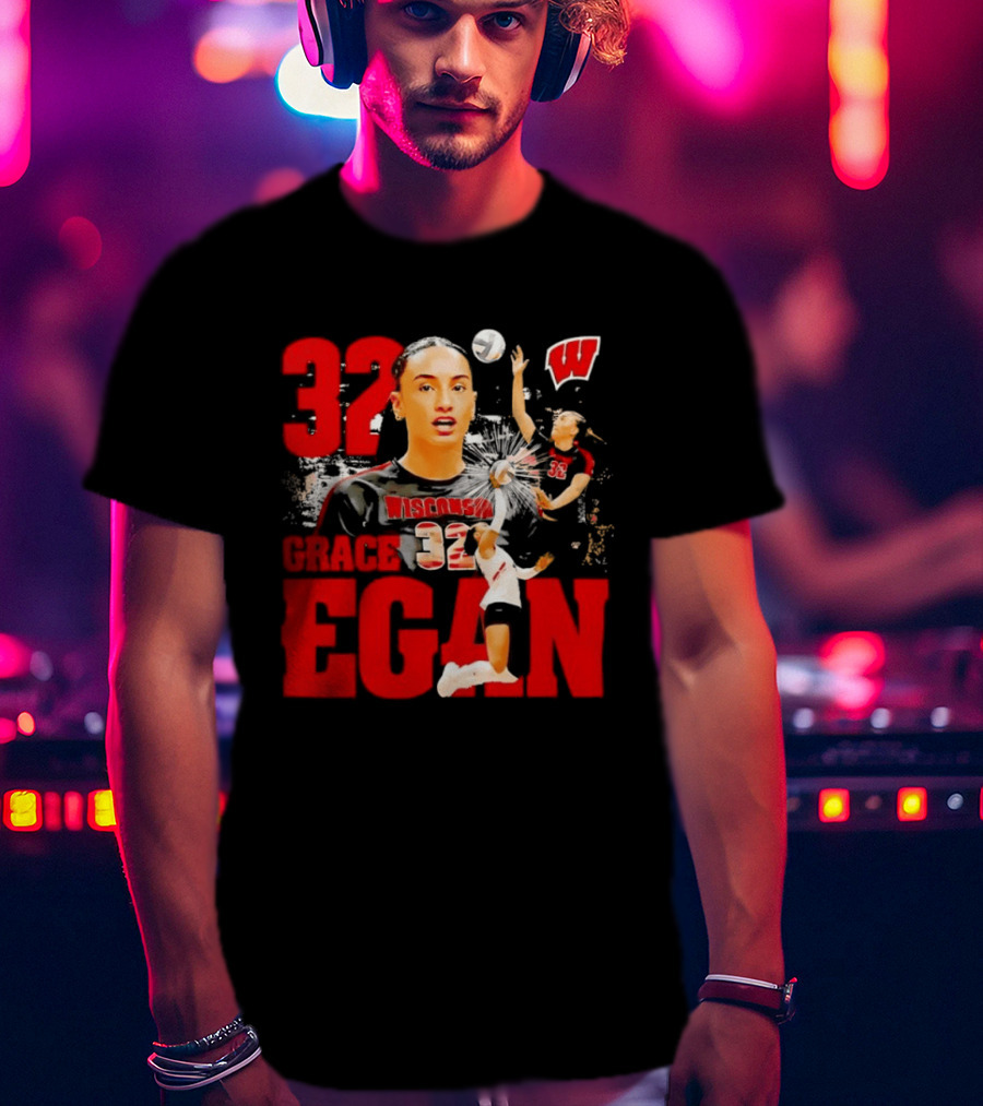Grace Egan Wisconsin Volleyball 32 NCAA Team Player Action T-Shirt