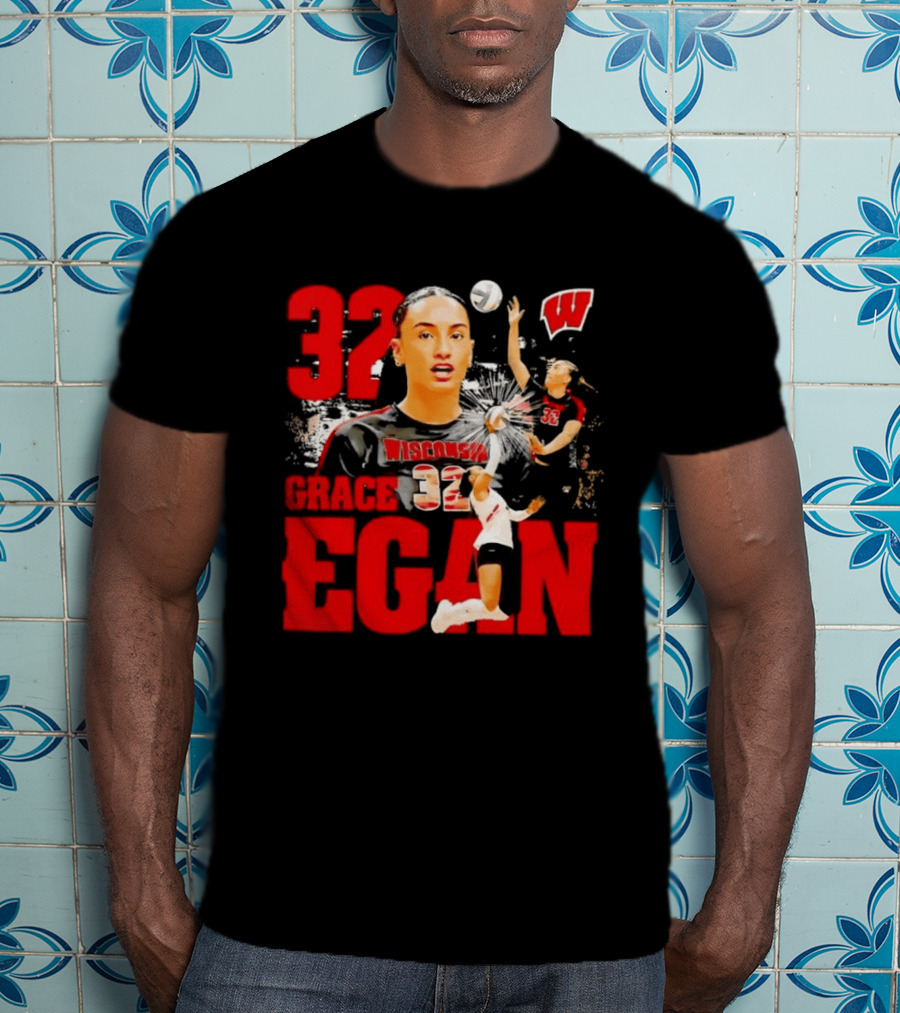 Grace Egan Wisconsin Volleyball 32 NCAA Team Player Action T-Shirt