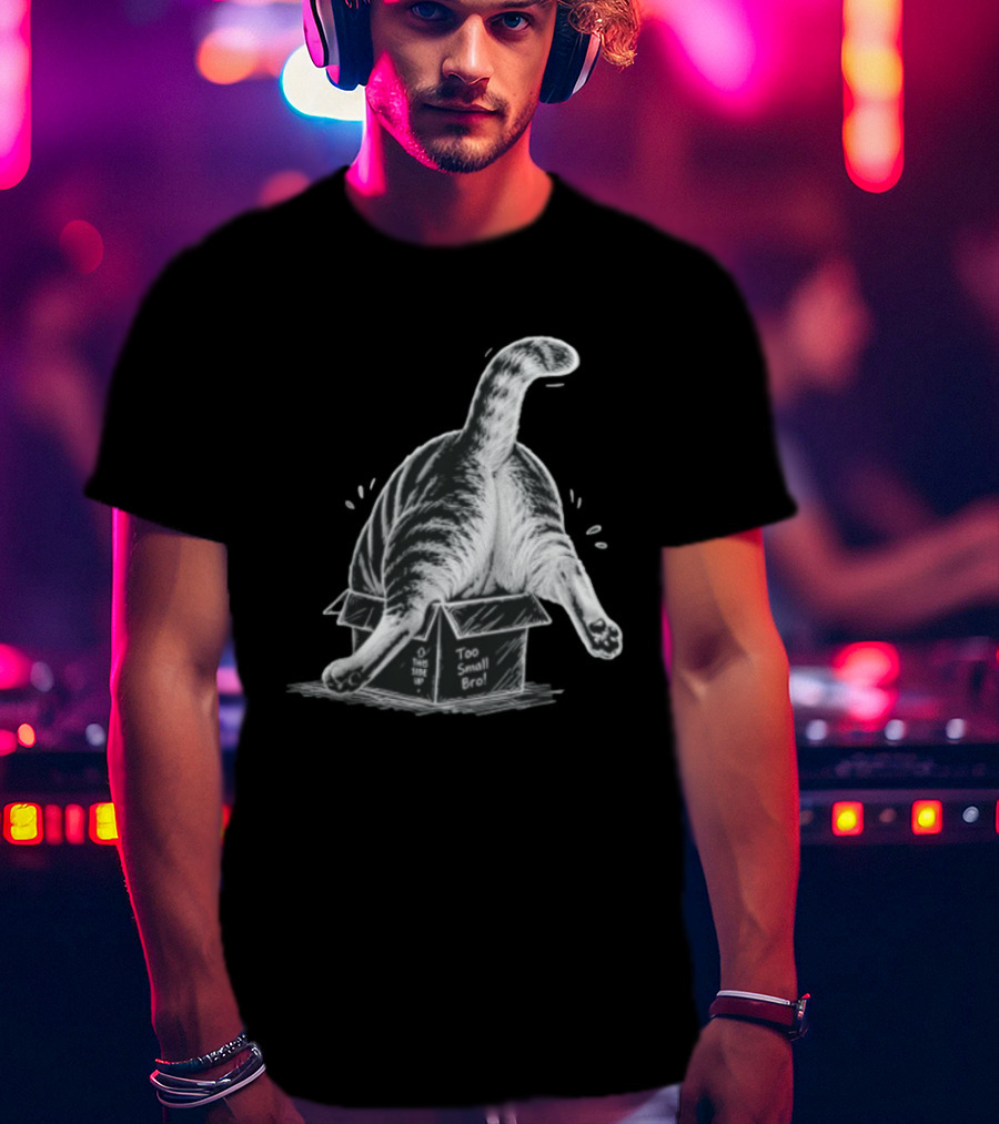 Too Small Bro Tabby Cat Stuck In Box Rear View T-Shirt