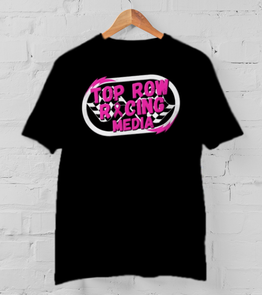 Top Row Racing Media Pink Checkered Flags Ribbon T-Shirt