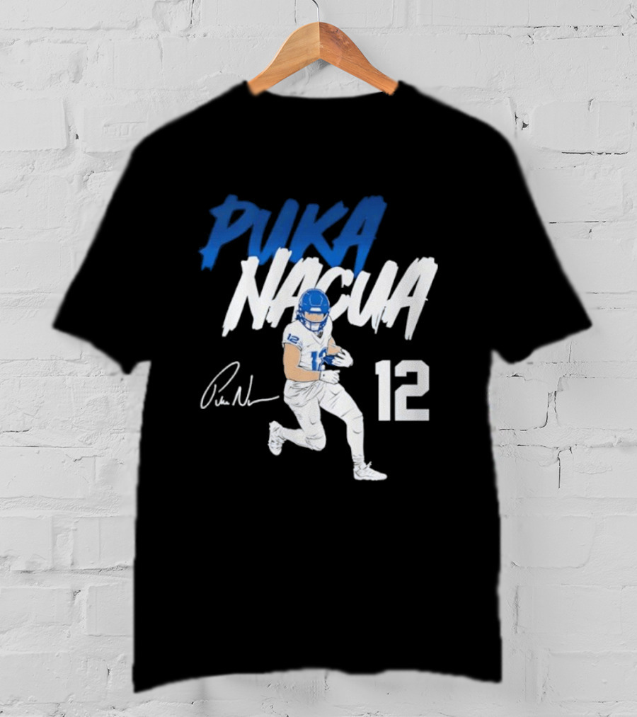Puka Nacua Los Angeles Rams Football Player 12 Signature And Action Pose T-Shirt