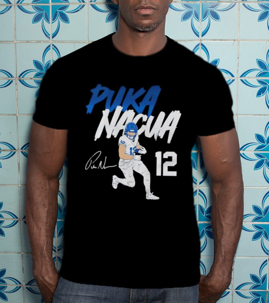 Puka Nacua Los Angeles Rams Football Player 12 Signature And Action Pose T-Shirt