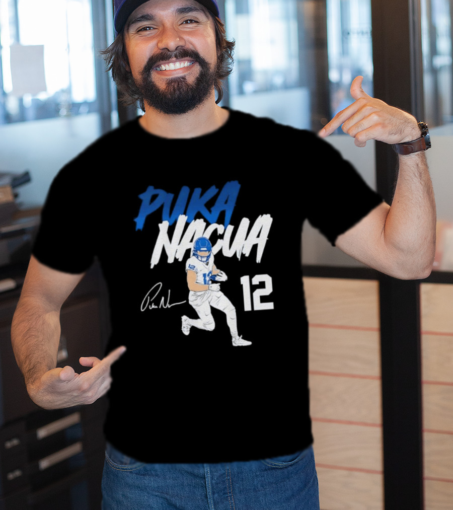 Puka Nacua Los Angeles Rams Football Player 12 Signature And Action Pose T-Shirt