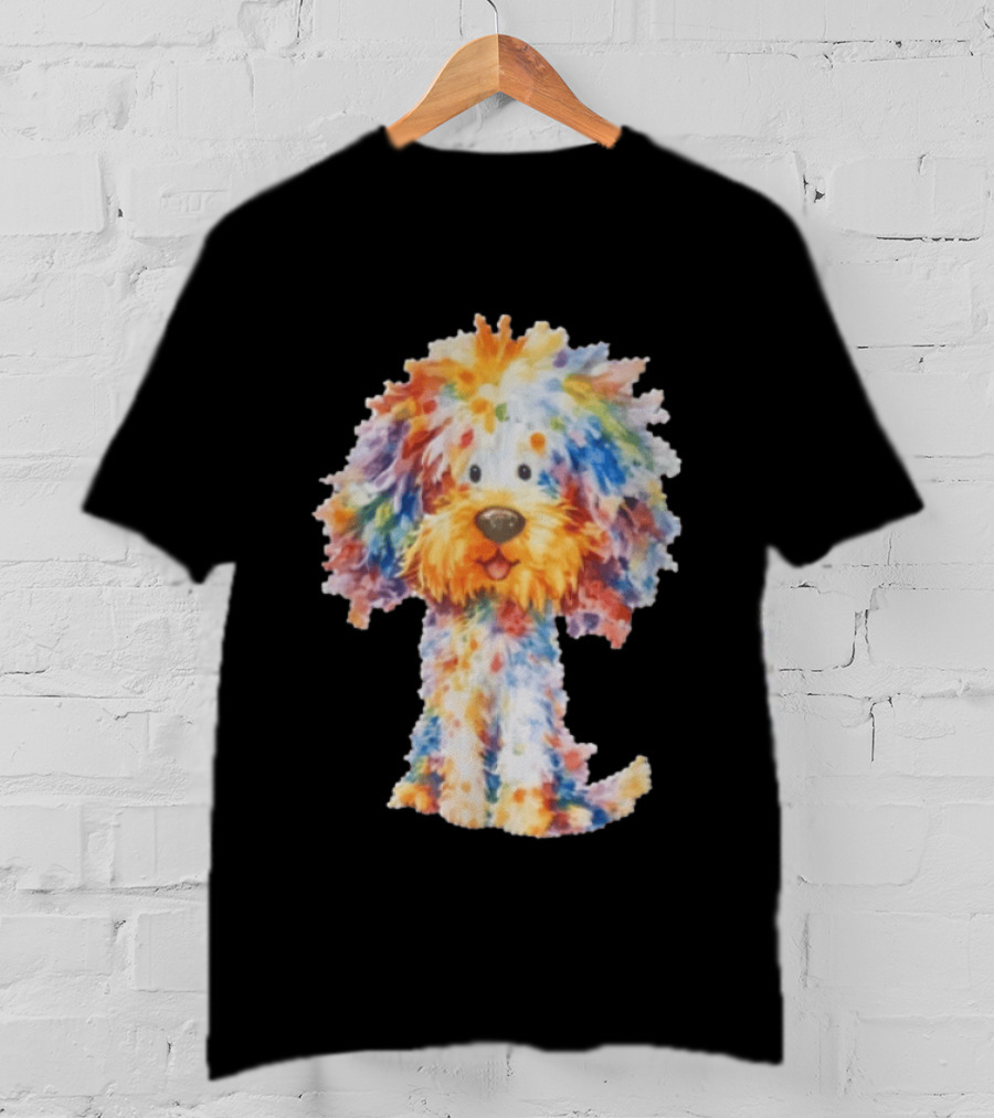 Watercolor Fluffy Dog Colorful Brushstrokes T-Shirt
