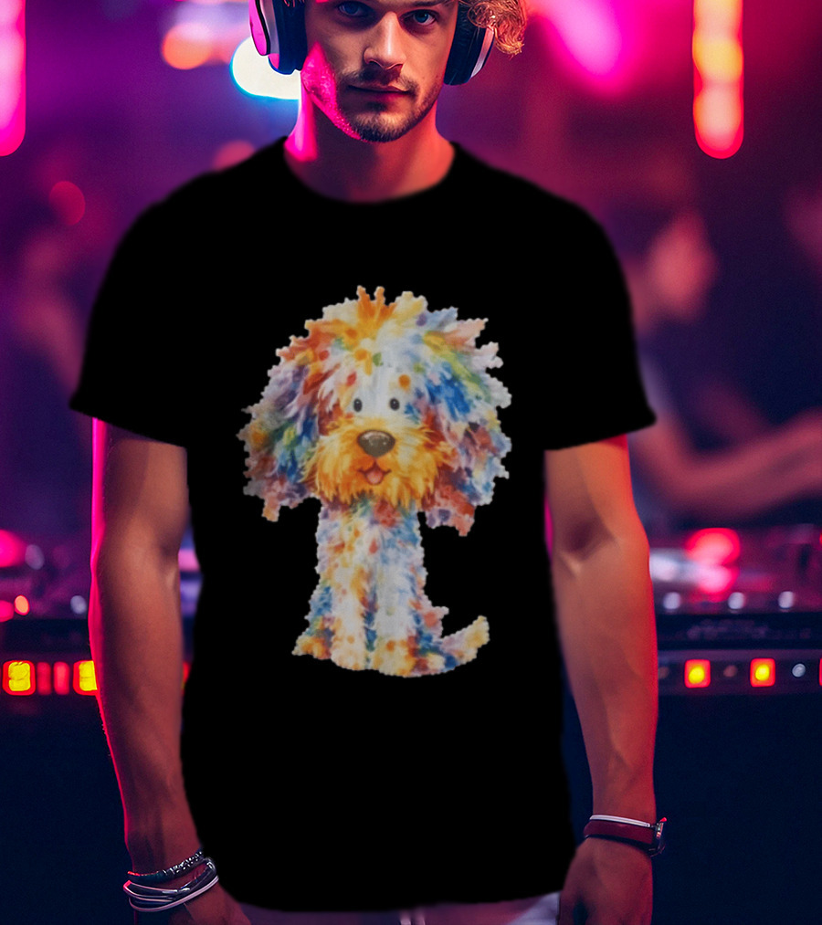 Watercolor Fluffy Dog Colorful Brushstrokes T-Shirt