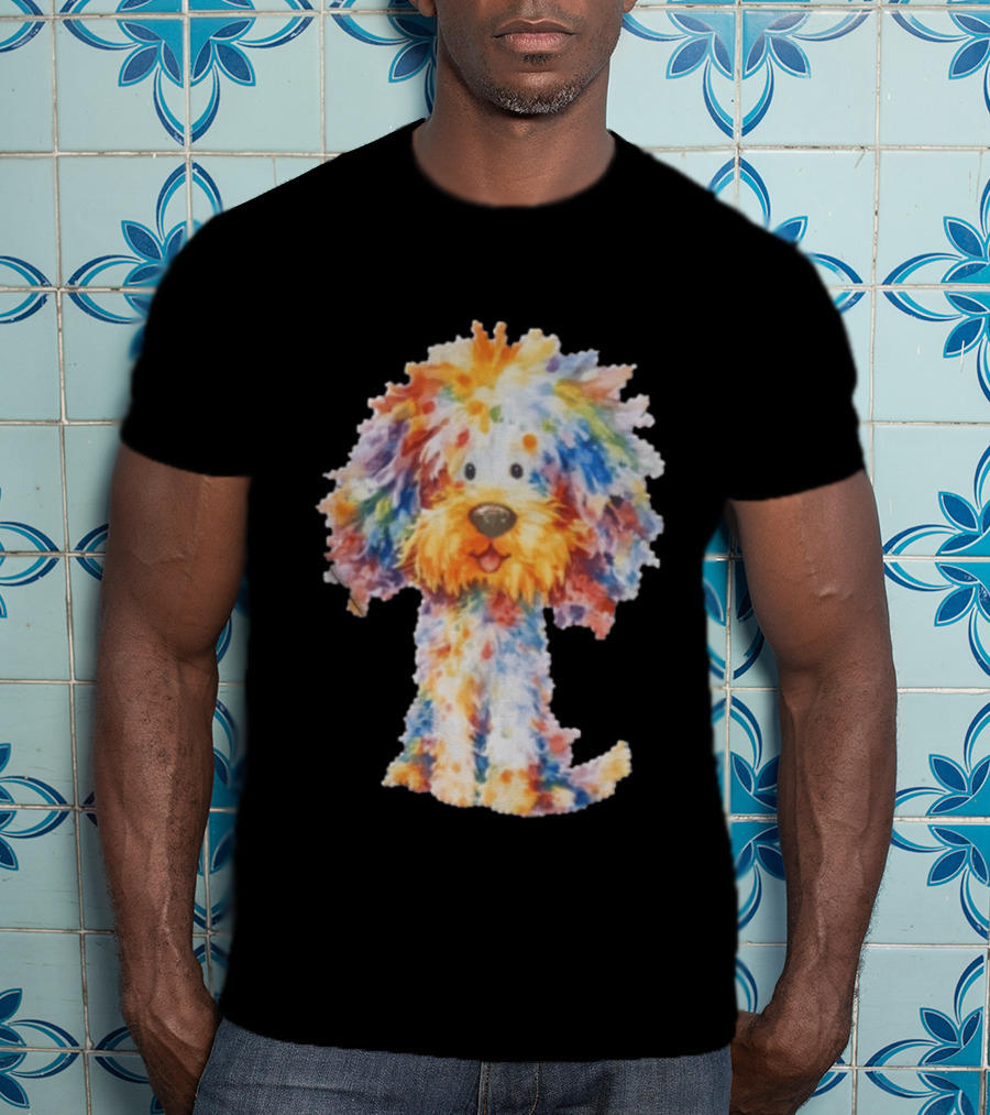 Watercolor Fluffy Dog Colorful Brushstrokes T-Shirt