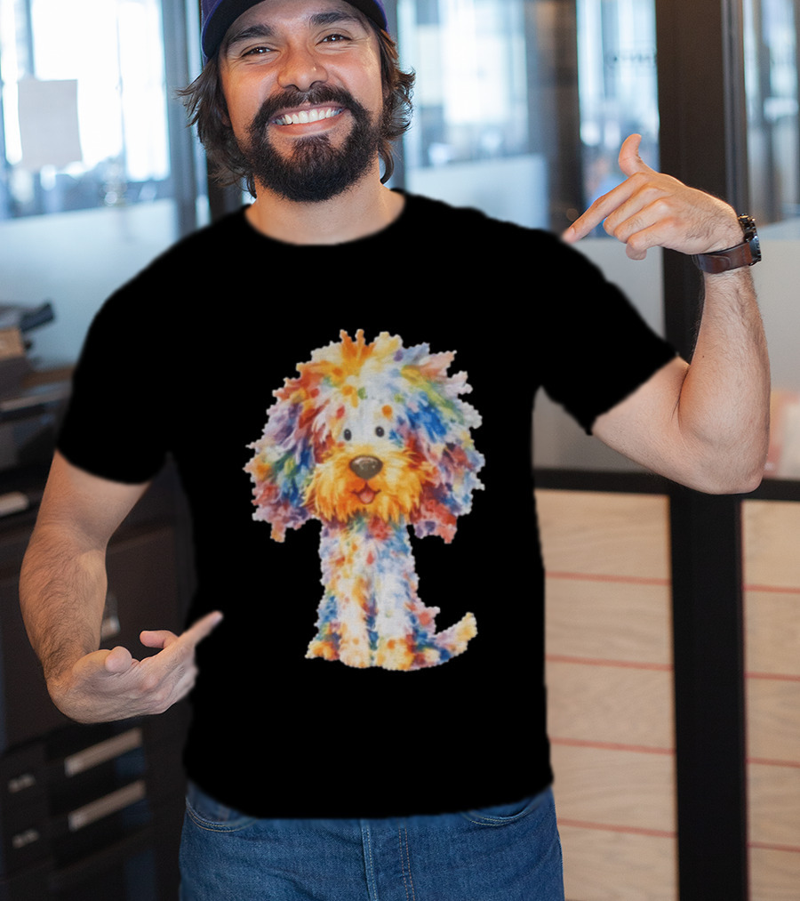 Watercolor Fluffy Dog Colorful Brushstrokes T-Shirt