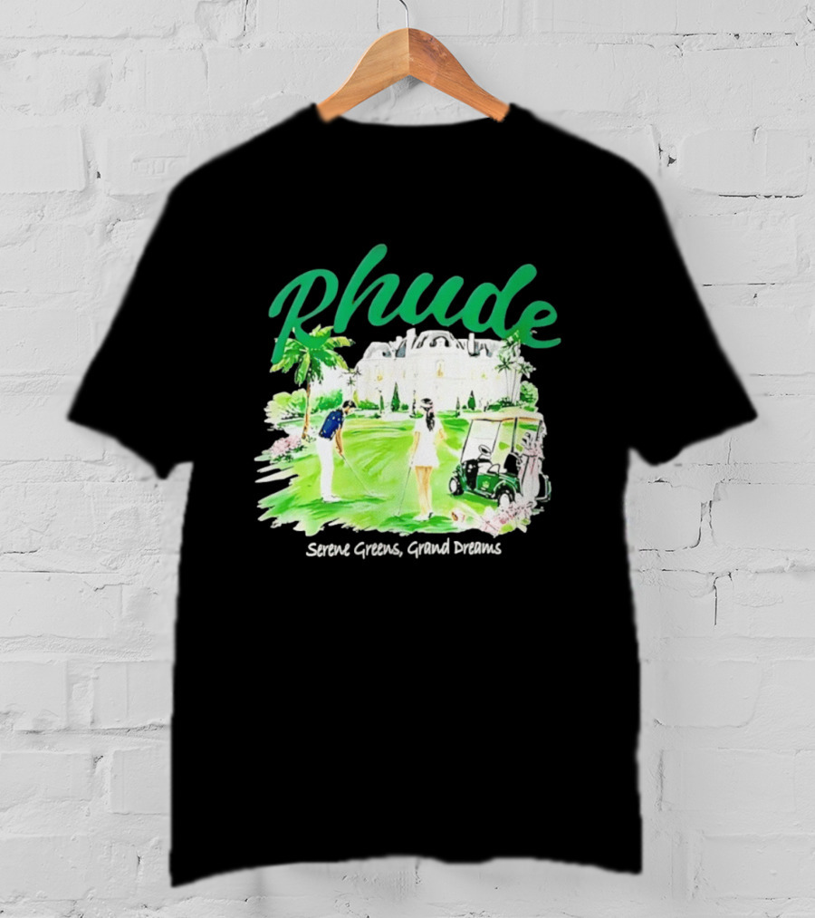 Rhude Serene Greens Grand Dreams Golf Scene Classic Polo Players And Golf Cart Mansion T-Shirt