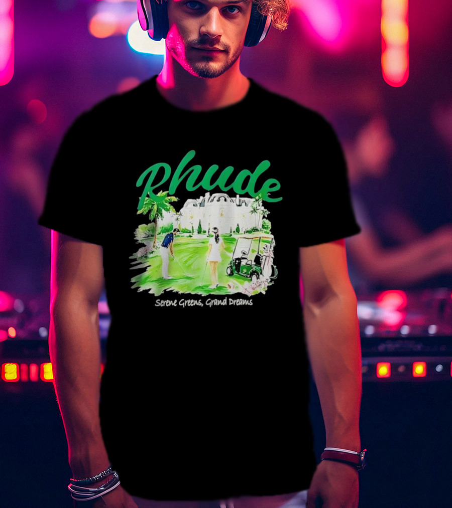 Rhude Serene Greens Grand Dreams Golf Scene Classic Polo Players And Golf Cart Mansion T-Shirt