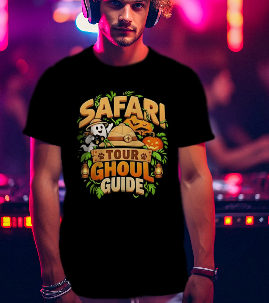 Safari Tour Ghoul Guide Halloween Ghost Pumpkin Adventure T-Shirt