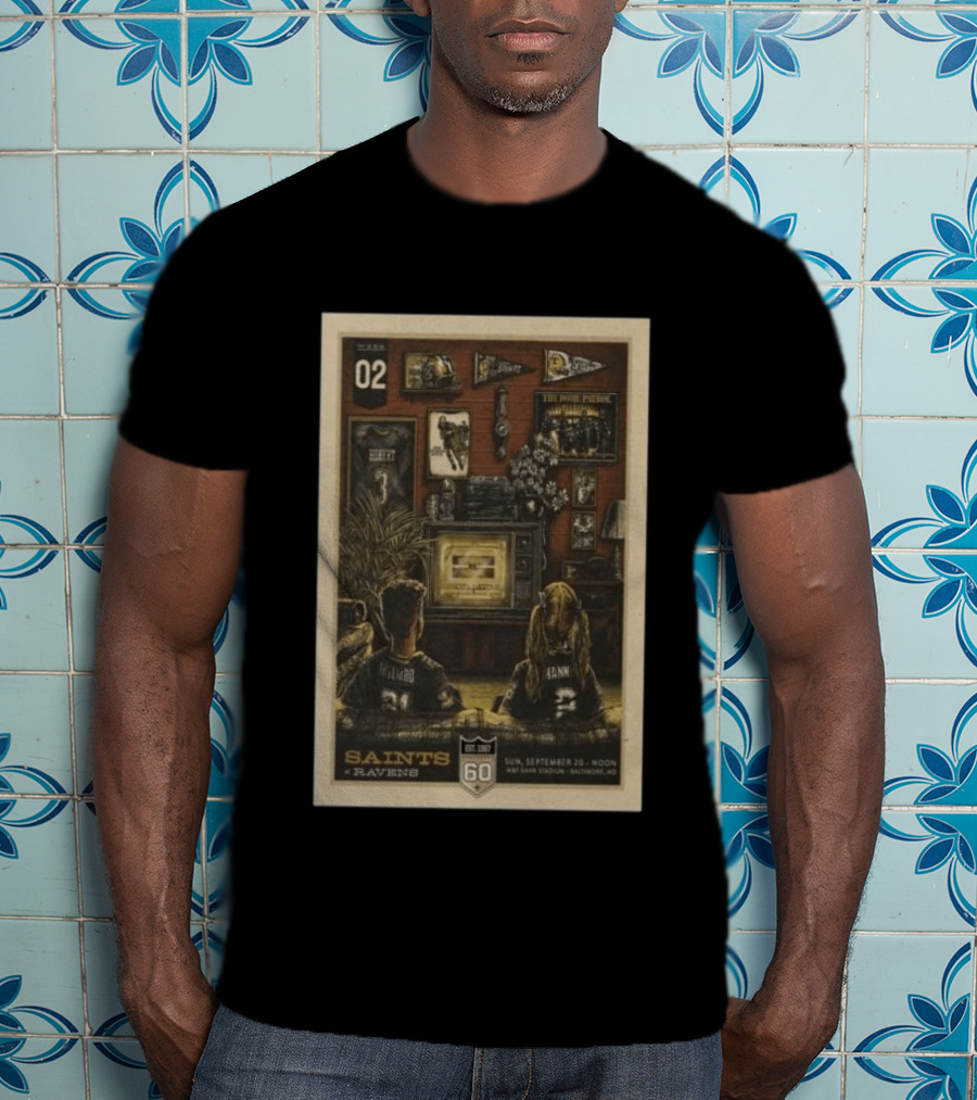 Saints Vs Ravens Week 2 Game Day September 20 2026 Retro Art Baltimore Stadium T-Shirt