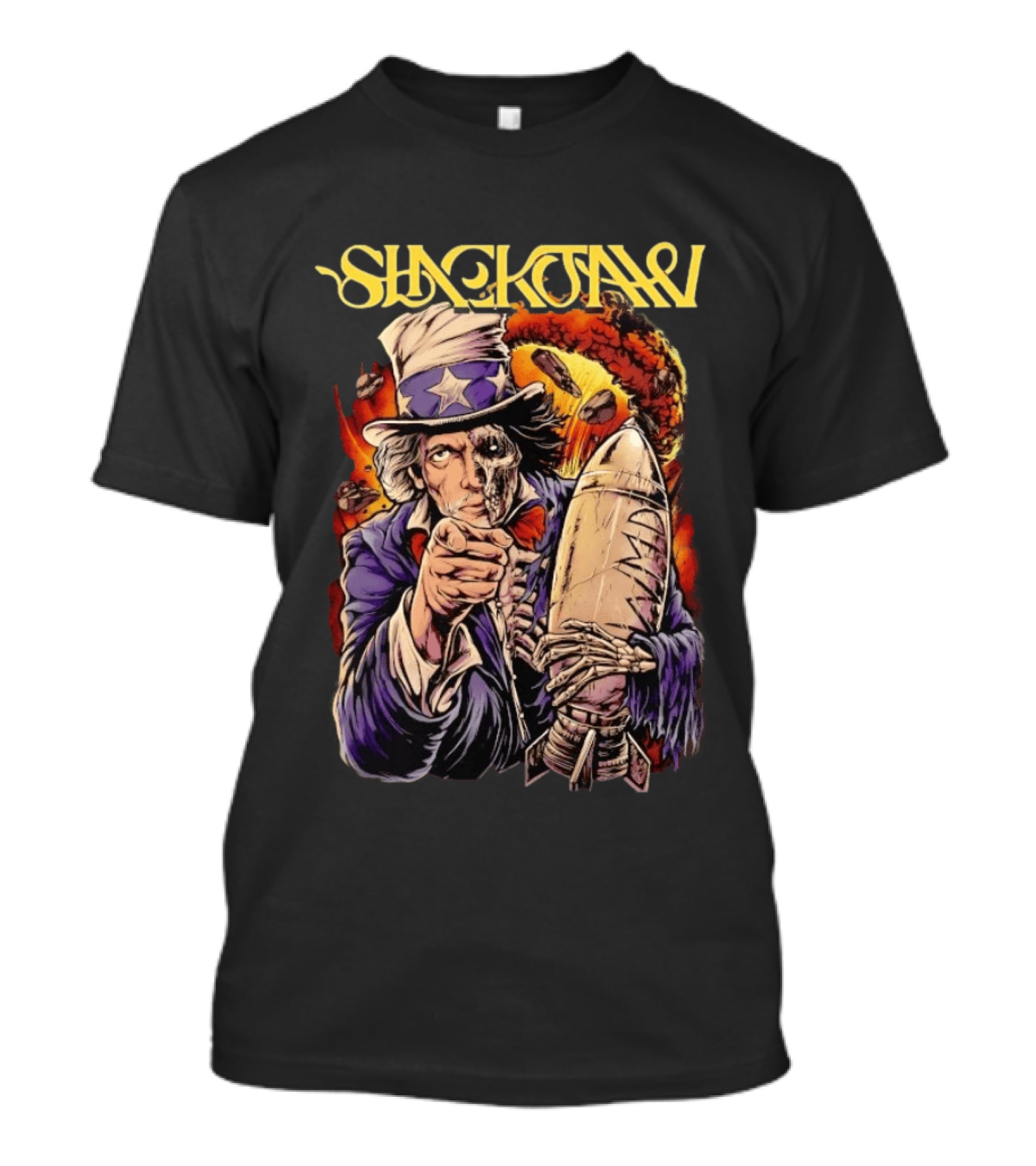 Shackjaw Uncle Sam MAD Bomb Nuclear Metal Explosion Skeleton T-Shirt