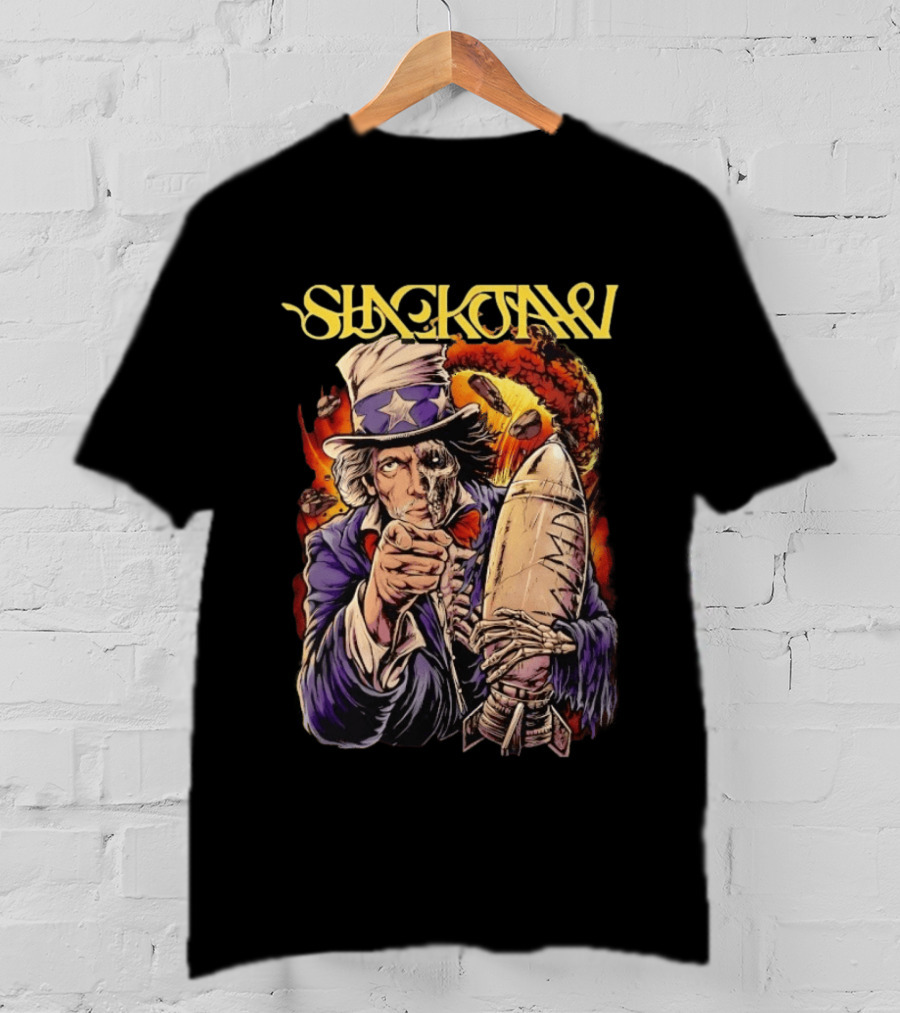 Shackjaw Uncle Sam MAD Bomb Nuclear Metal Explosion Skeleton T-Shirt