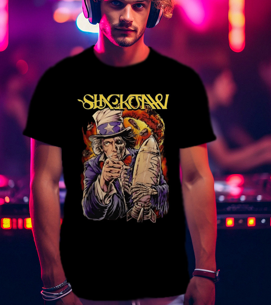 Shackjaw Uncle Sam MAD Bomb Nuclear Metal Explosion Skeleton T-Shirt