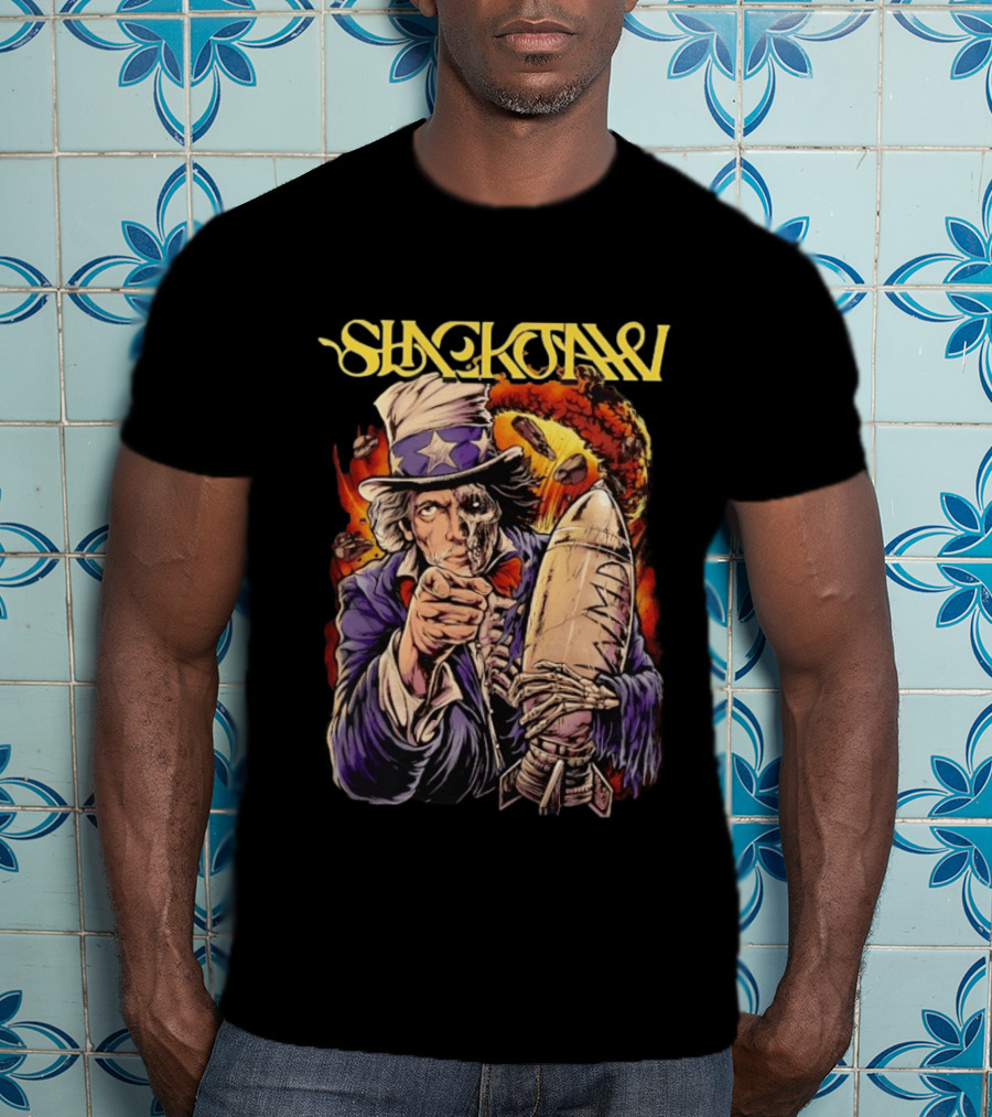 Shackjaw Uncle Sam MAD Bomb Nuclear Metal Explosion Skeleton T-Shirt