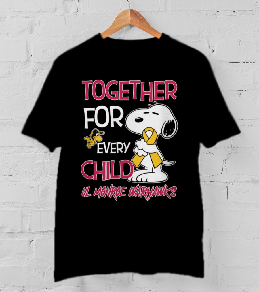 Snoopy Together For Every Child UL Monroe Warhawks Peanuts Support T-Shirt