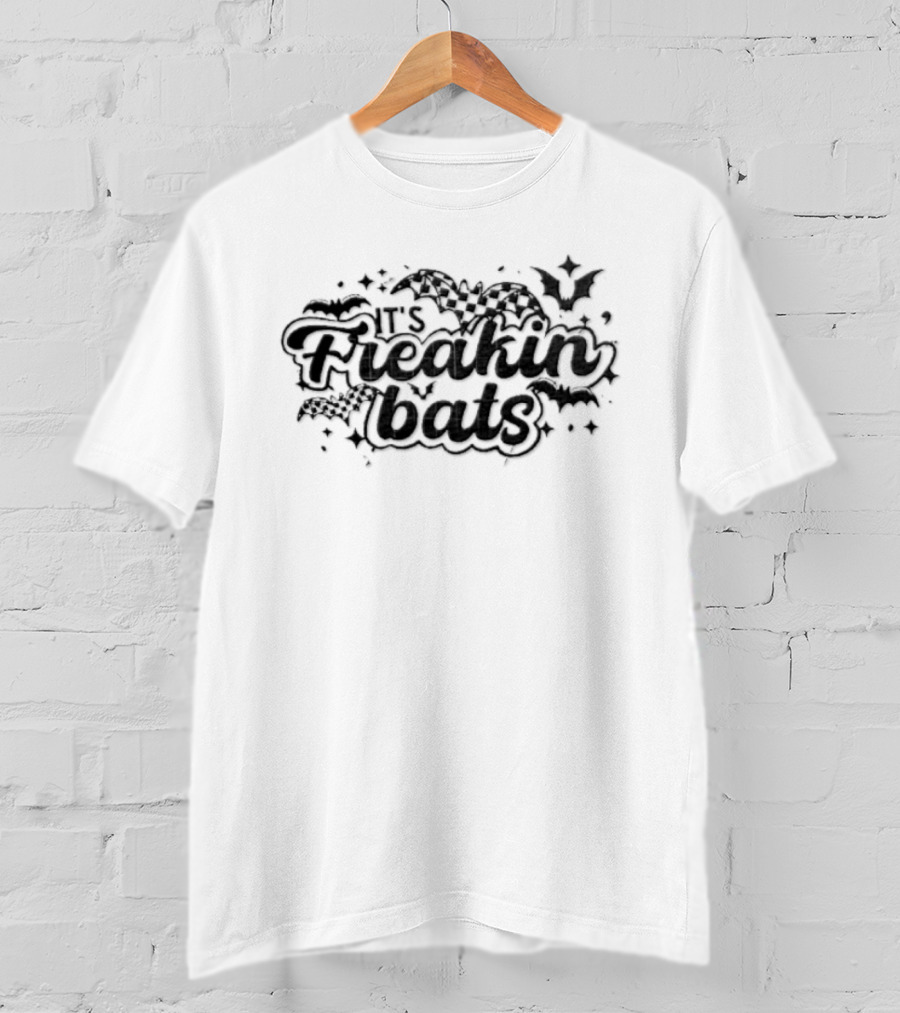 Freakin Bats Black Checkered Wings Stars Halloween T-Shirt