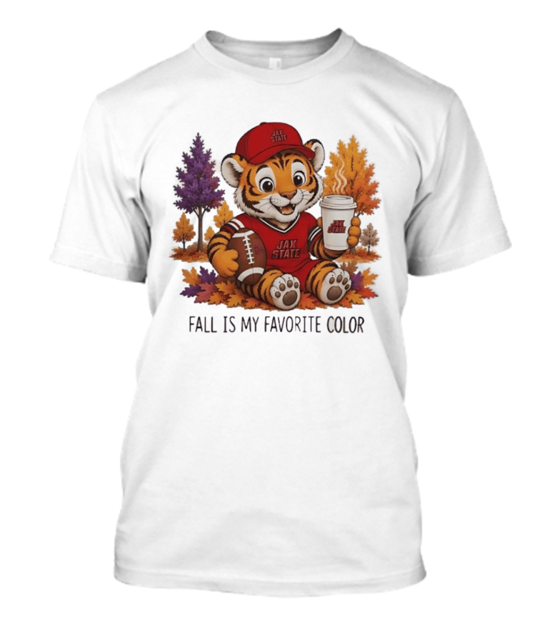 Jax State Tiger Fall Is My Favorite Color Cute Cartoon Tiger Football Autumn Leaves T-Shirt