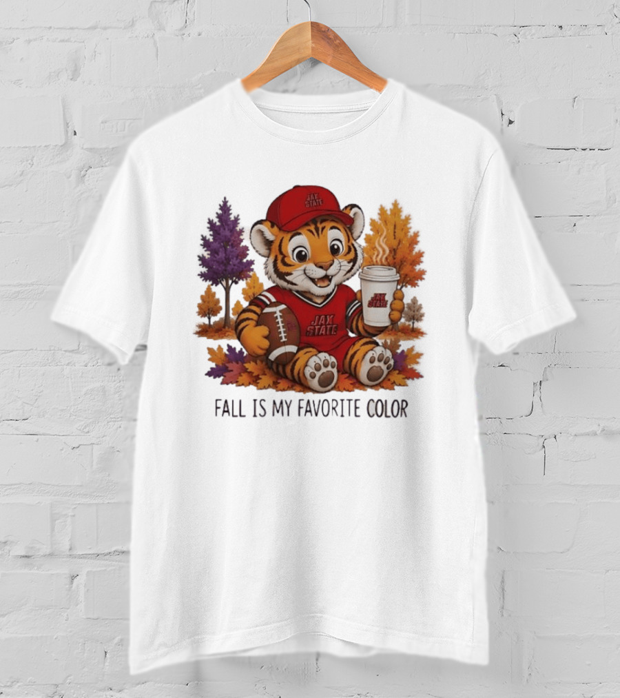 Jax State Tiger Fall Is My Favorite Color Cute Cartoon Tiger Football Autumn Leaves T-Shirt