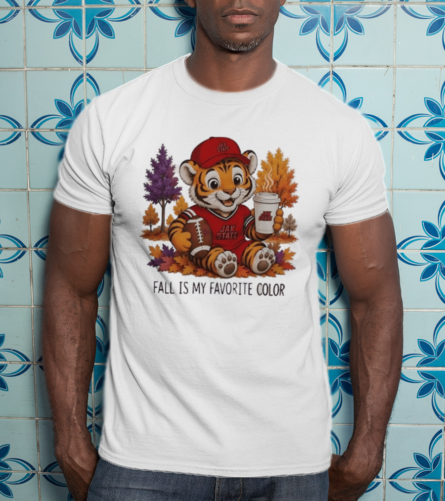 Jax State Tiger Fall Is My Favorite Color Cute Cartoon Tiger Football Autumn Leaves T-Shirt