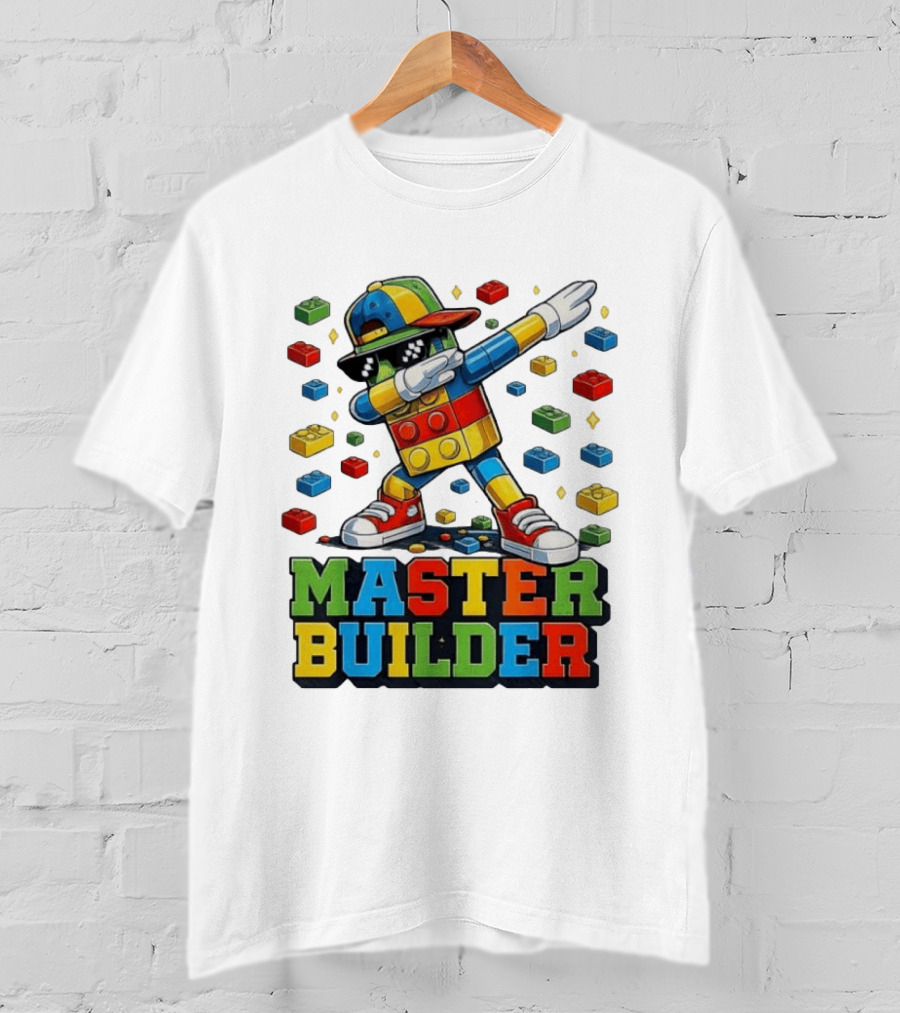 Master Builder Dabbing Colorful Brick Building Blocks T-Shirt