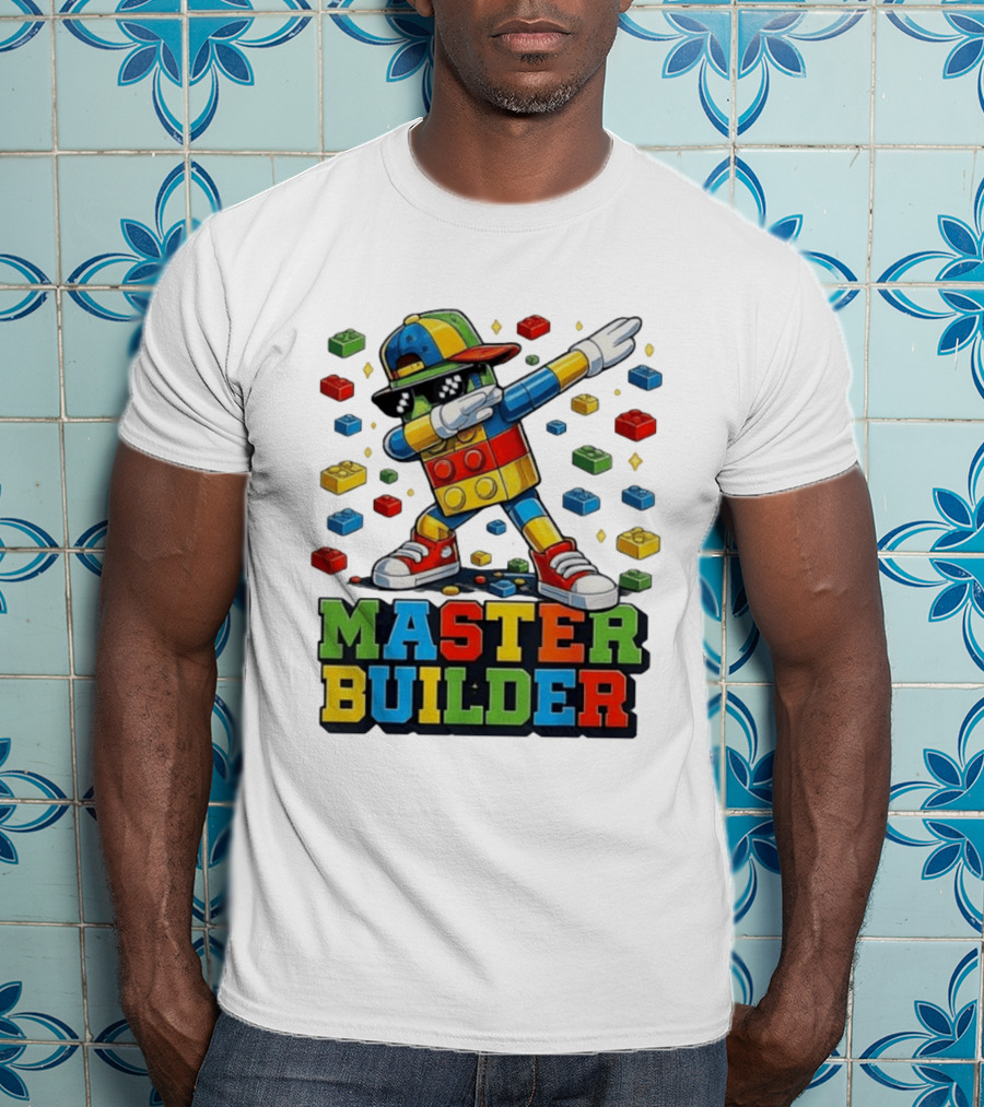 Master Builder Dabbing Colorful Brick Building Blocks T-Shirt