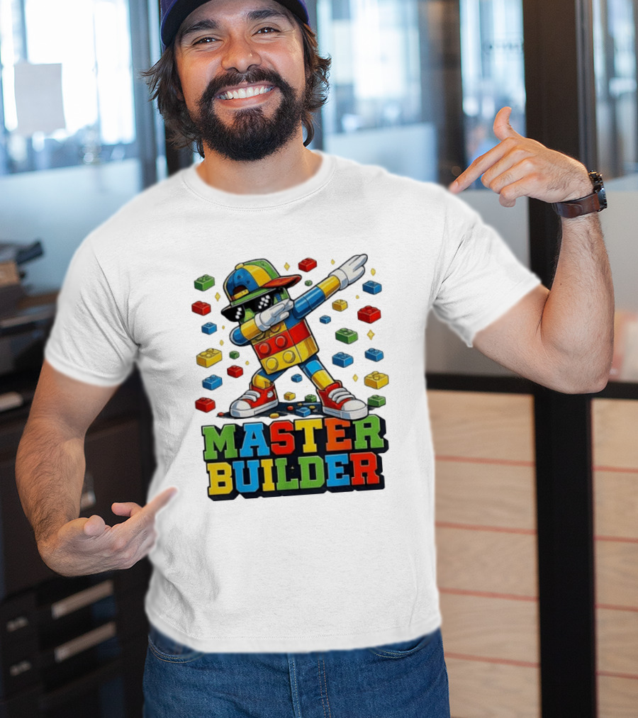 Master Builder Dabbing Colorful Brick Building Blocks T-Shirt