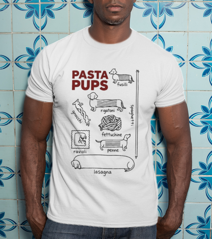 Pasta Pups Dachshund Fusilli Rigatoni Fettuccine Penne Ravioli Lasagna Gnocchi Spaghetti T-Shirt