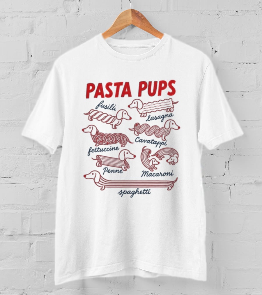 Pasta Pups Fusilli Lasagna Fettuccine Cavatappi Penne Macaroni Spaghetti Dogs T-Shirt