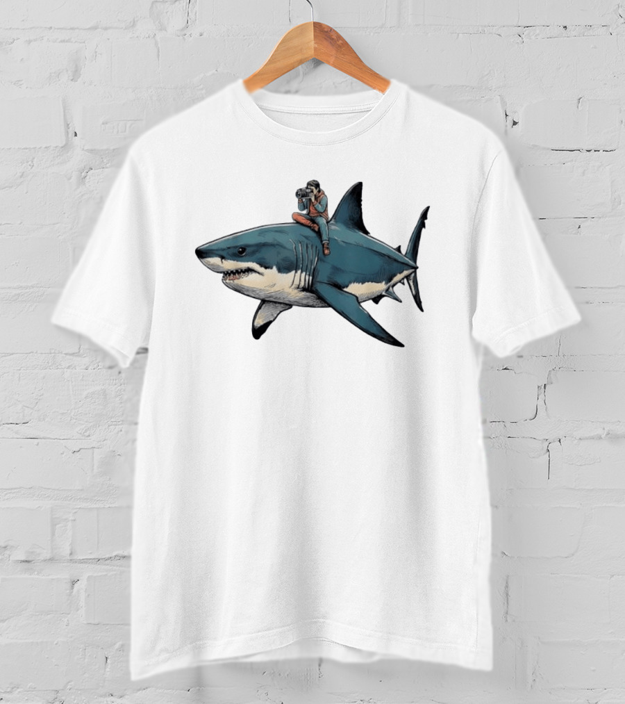 Photographer Riding A Great White Shark Adventure T-Shirt