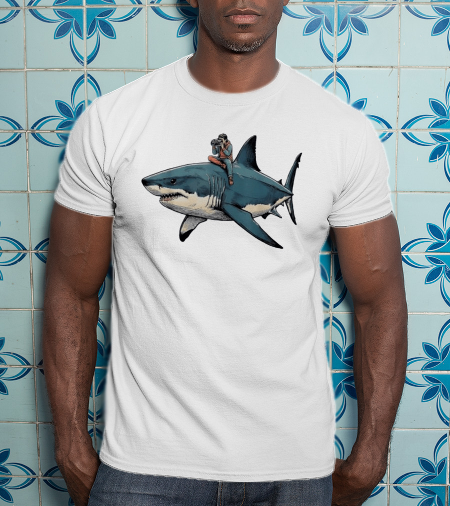 Photographer Riding A Great White Shark Adventure T-Shirt