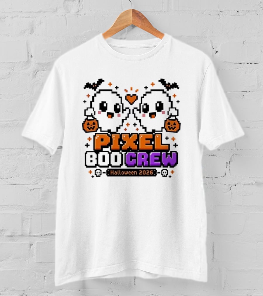 Pixel Boo Crew Halloween 2026 Ghosts Cute Pixelated Spooky Fun T-Shirt