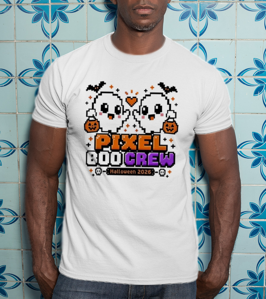 Pixel Boo Crew Halloween 2026 Ghosts Cute Pixelated Spooky Fun T-Shirt
