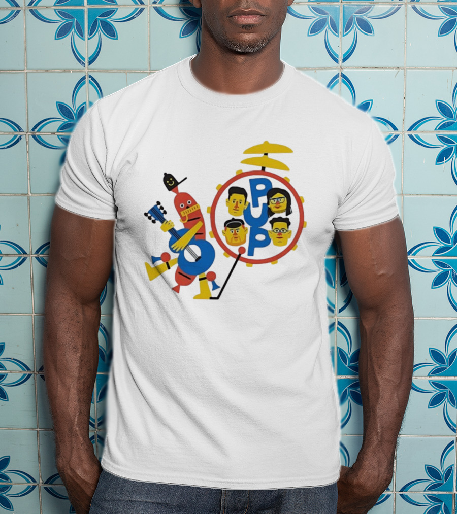 Pup Band Punk Rock Music Cartoon Characters Drums T-Shirt