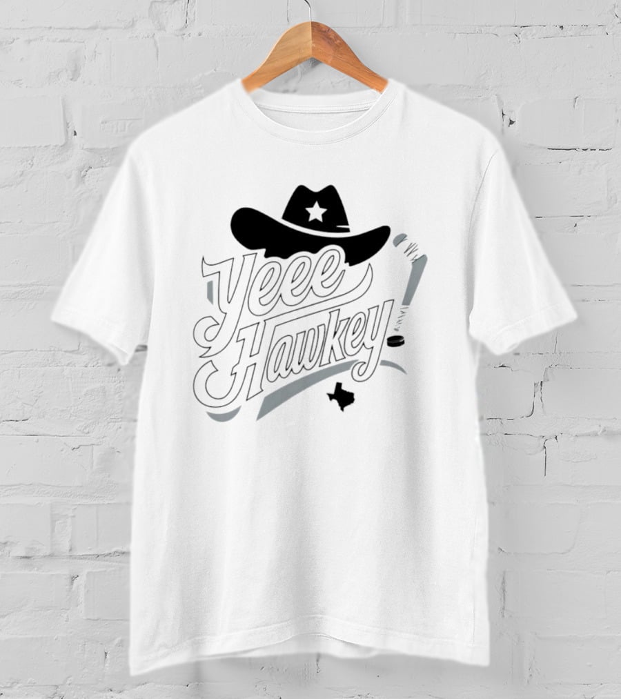 Texas Cowboy Hockey Yeee Hawkey With Star Hat And Sticks T-Shirt