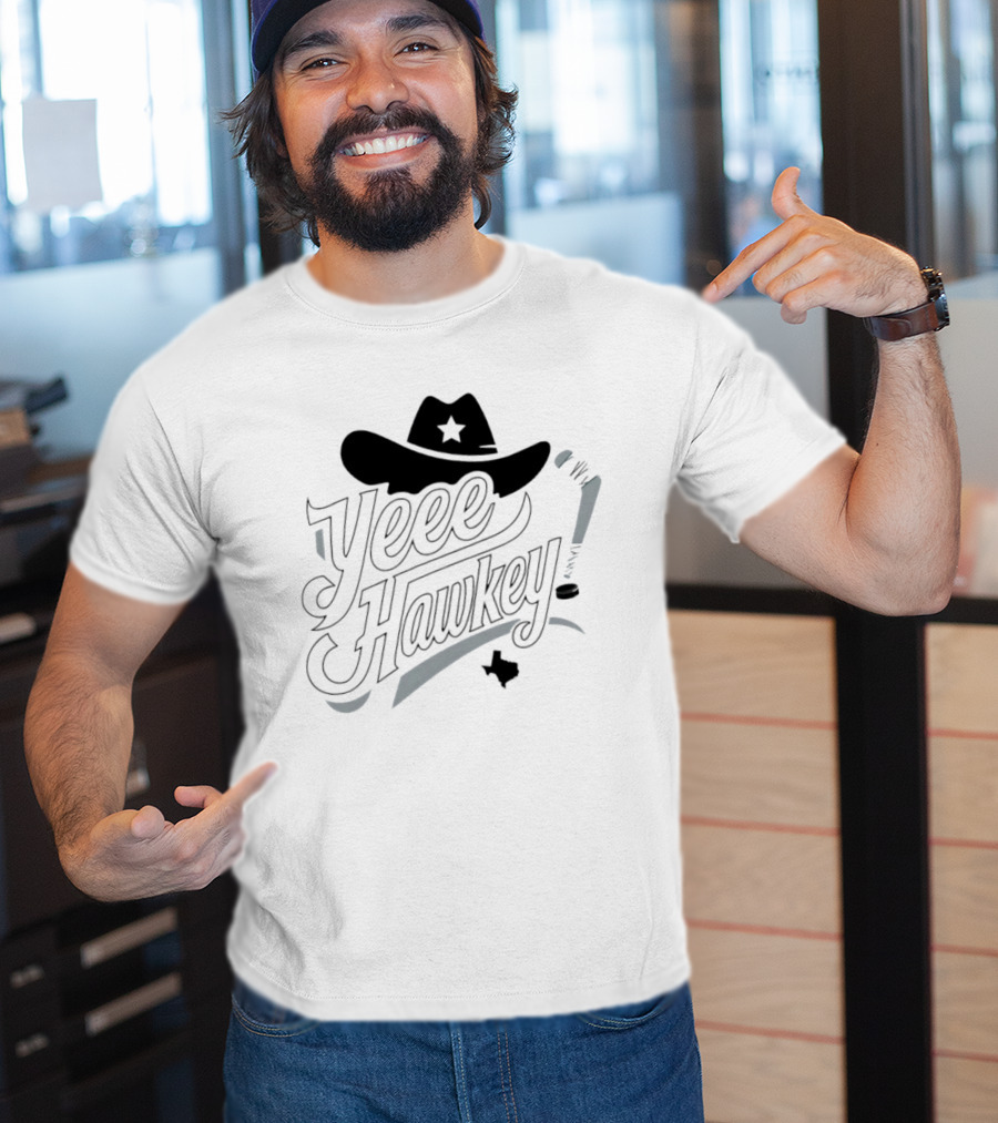 Texas Cowboy Hockey Yeee Hawkey With Star Hat And Sticks T-Shirt