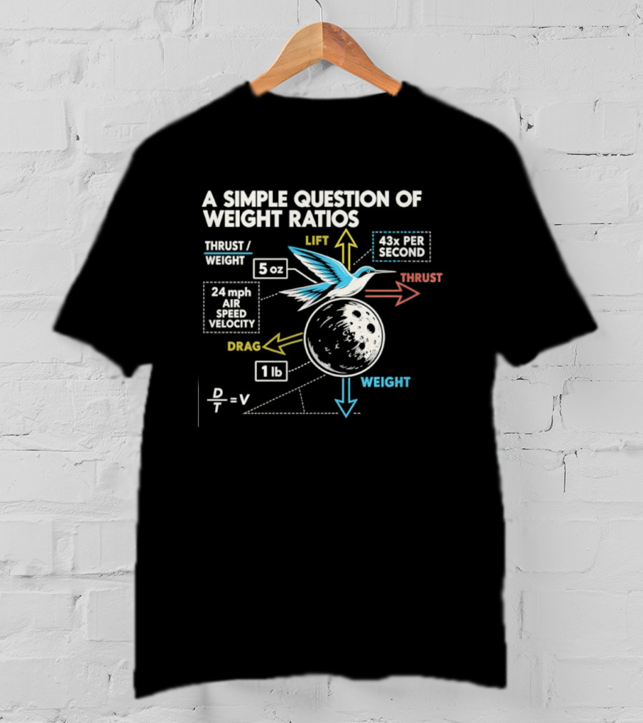 A Simple Question Of Weight Ratios Hummingbird Velocity 24 Mph Terminal Weight Ratio Formula Physics T-Shirt