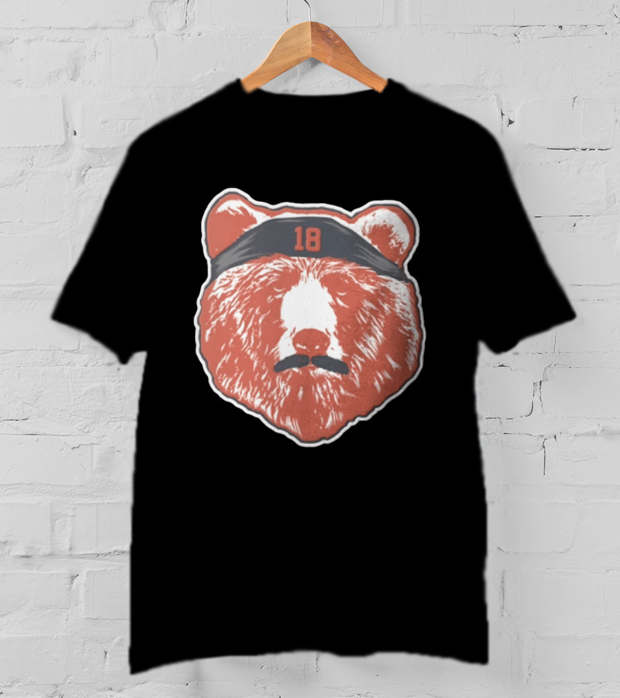 Caleb Williams Red Bear Head 18 Black Headband Mustache Chicago Bears T-Shirt