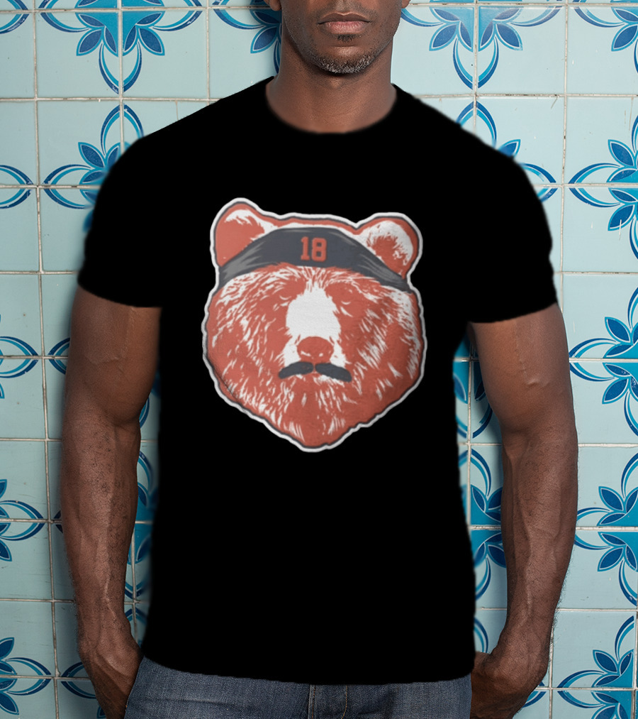Caleb Williams Red Bear Head 18 Black Headband Mustache Chicago Bears T-Shirt