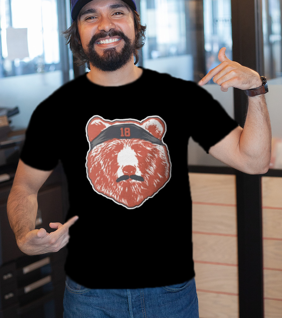 Caleb Williams Red Bear Head 18 Black Headband Mustache Chicago Bears T-Shirt