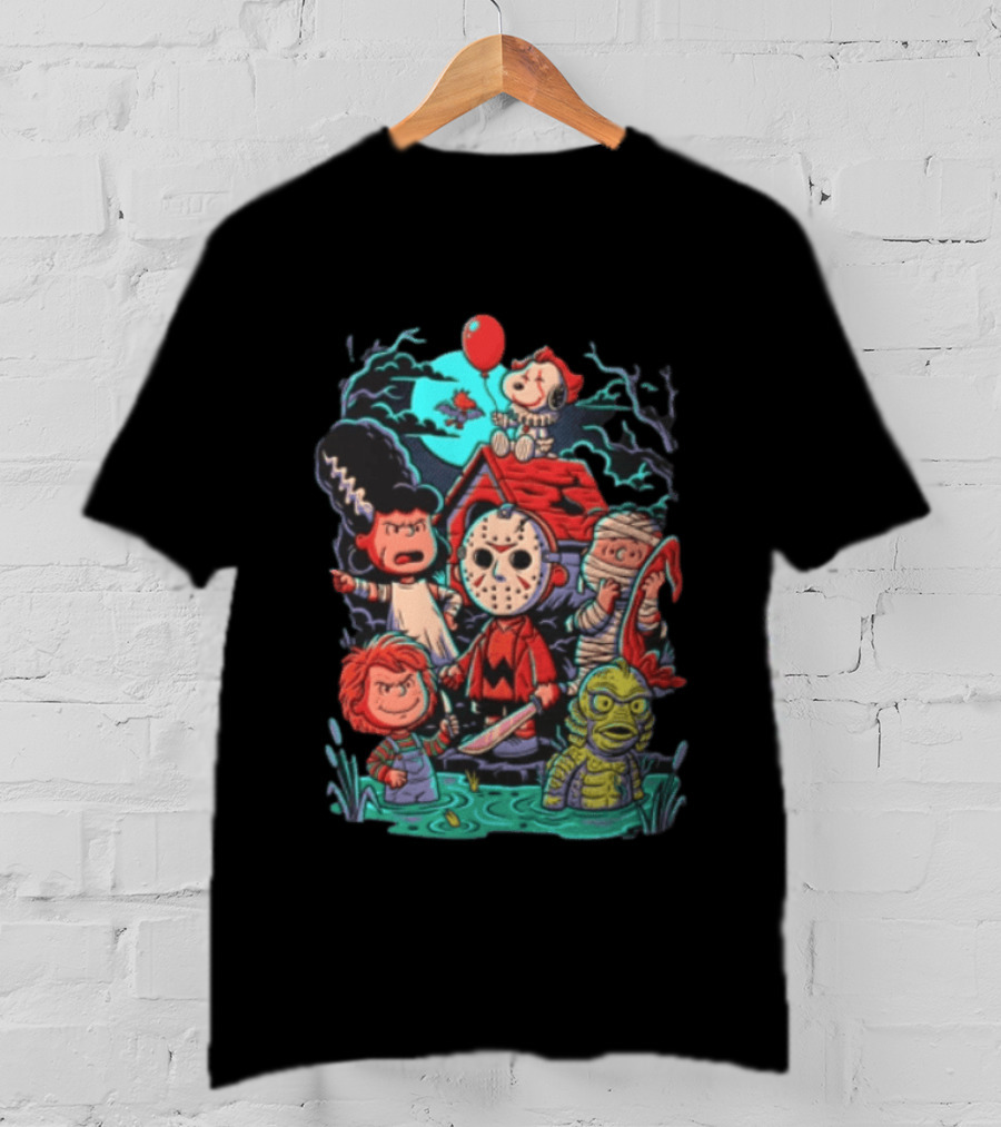 Snoopy Charlie Brown Halloween Monster Mash Up Cartoon Characters T-Shirt
