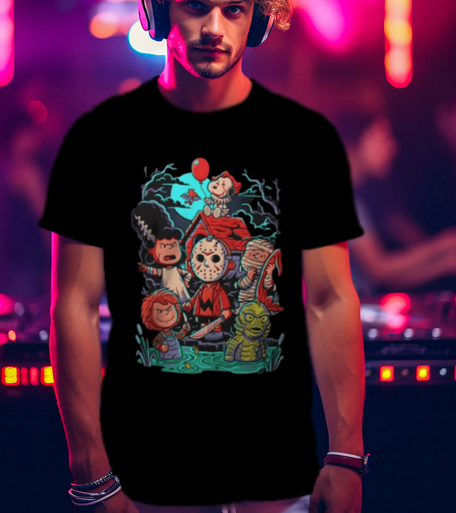 Snoopy Charlie Brown Halloween Monster Mash Up Cartoon Characters T-Shirt