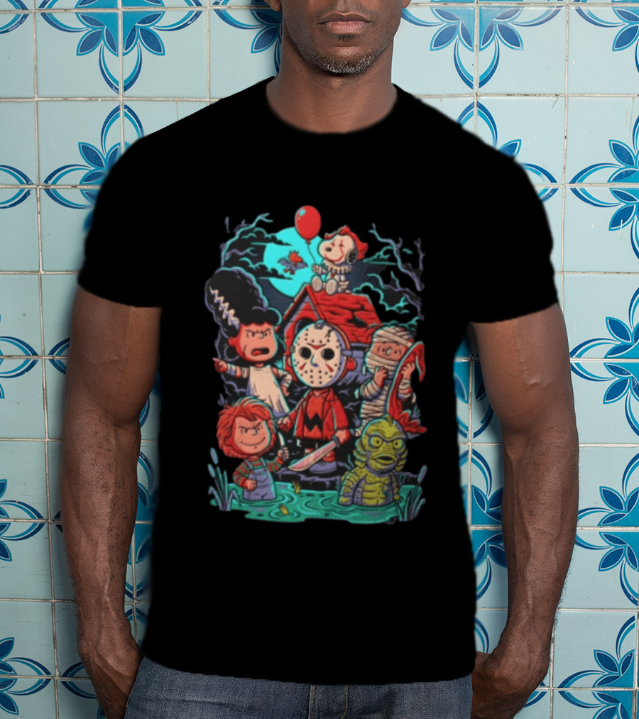 Snoopy Charlie Brown Halloween Monster Mash Up Cartoon Characters T-Shirt