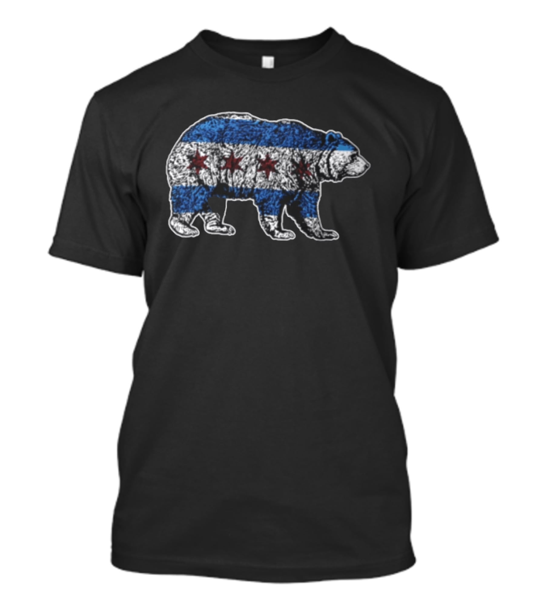 Chicago Bears Grizzly Bear Chicago Flag Stars Blue Stripes T-Shirt