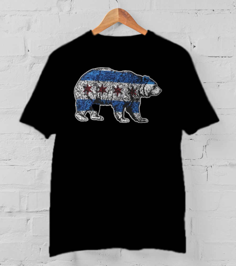 Chicago Bears Grizzly Bear Chicago Flag Stars Blue Stripes T-Shirt