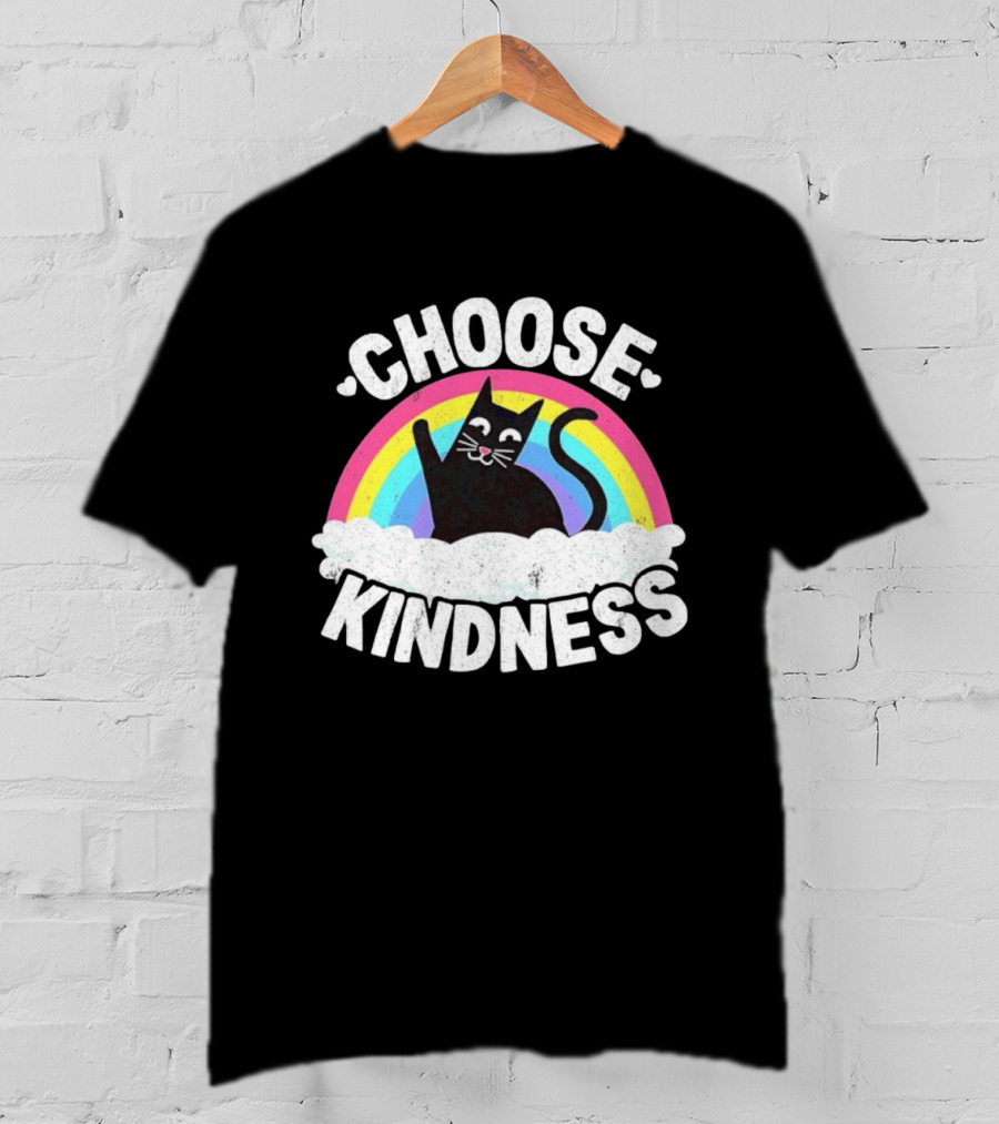 Choose Kindness Black Cat Rainbow T-Shirt